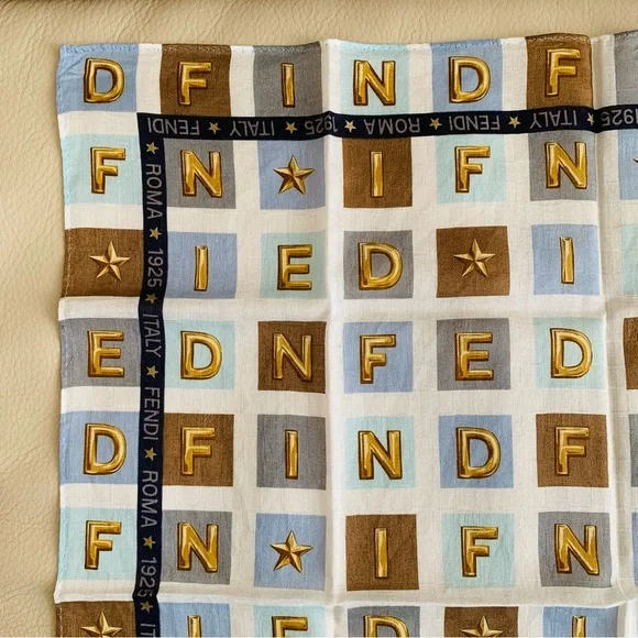 Fendi handkerchief scarf bandana excellent pre owned condition blue brown white
